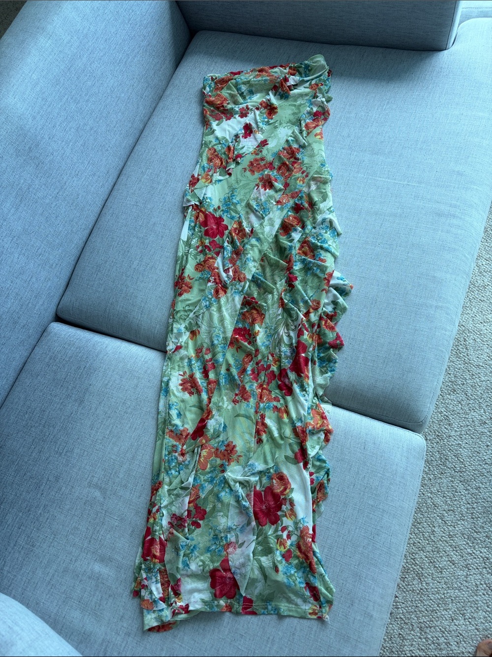 Sincerely Jules Green Maxi Dress with Red Floral Print - never used